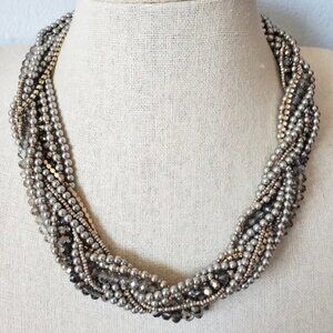 Ann Taylor LOFT Necklace Silver & Gold Tones Braided Signed 19"-22" Perfect